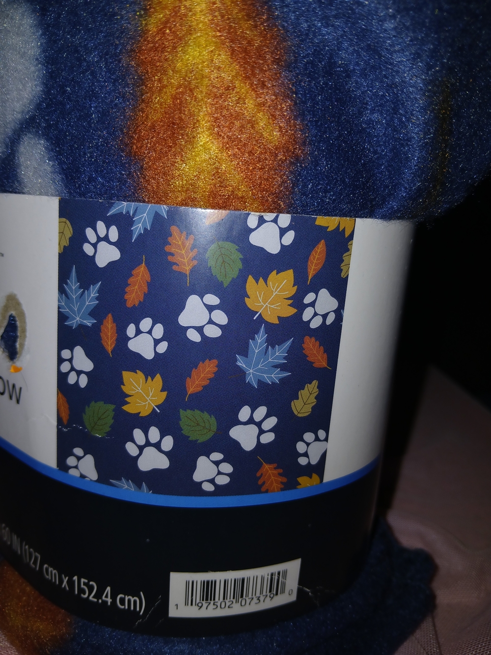 Mainstays Navy Plush Blanket with Multicolor Paw & Leaf Print